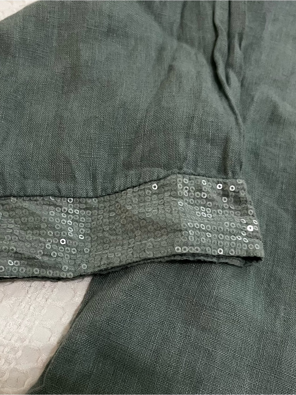 Bellambra Relaxed Sage Light Teal Linen Tunic with Sequin Trim Sz L Breezy - Picture 6 of 9